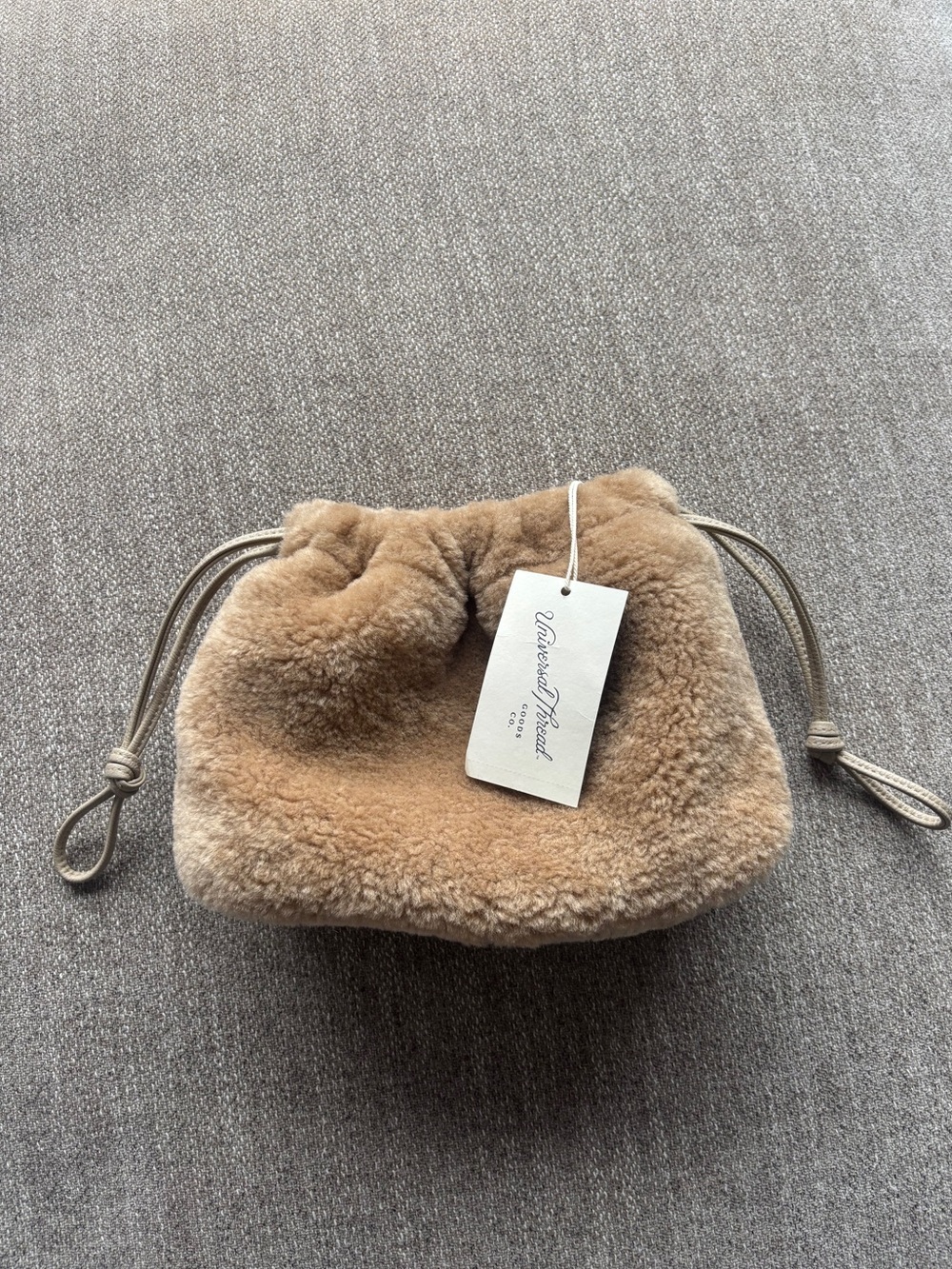 Universal Thread Tan Faux-Shearling Drawstring Mini Bag